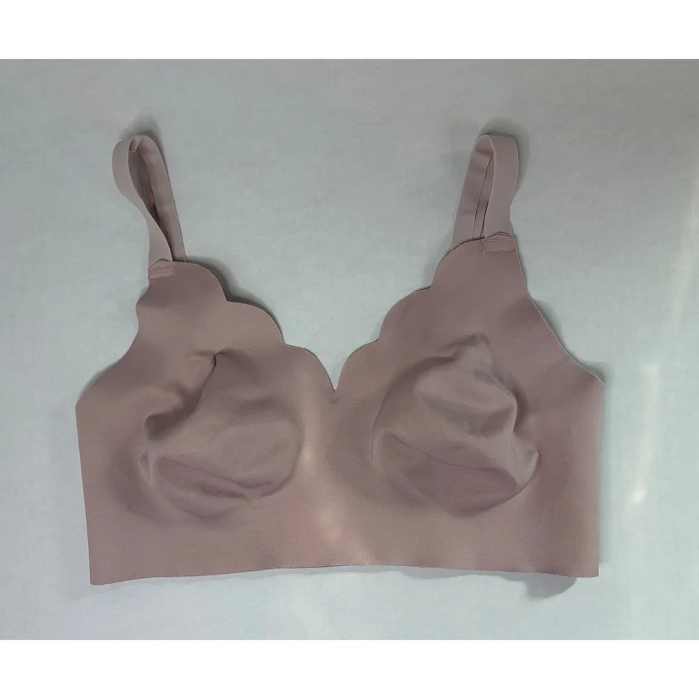 Seamless Scalloped Wireless Bralette Mauve Pink XL Adjustable Straps Comfort Bra
